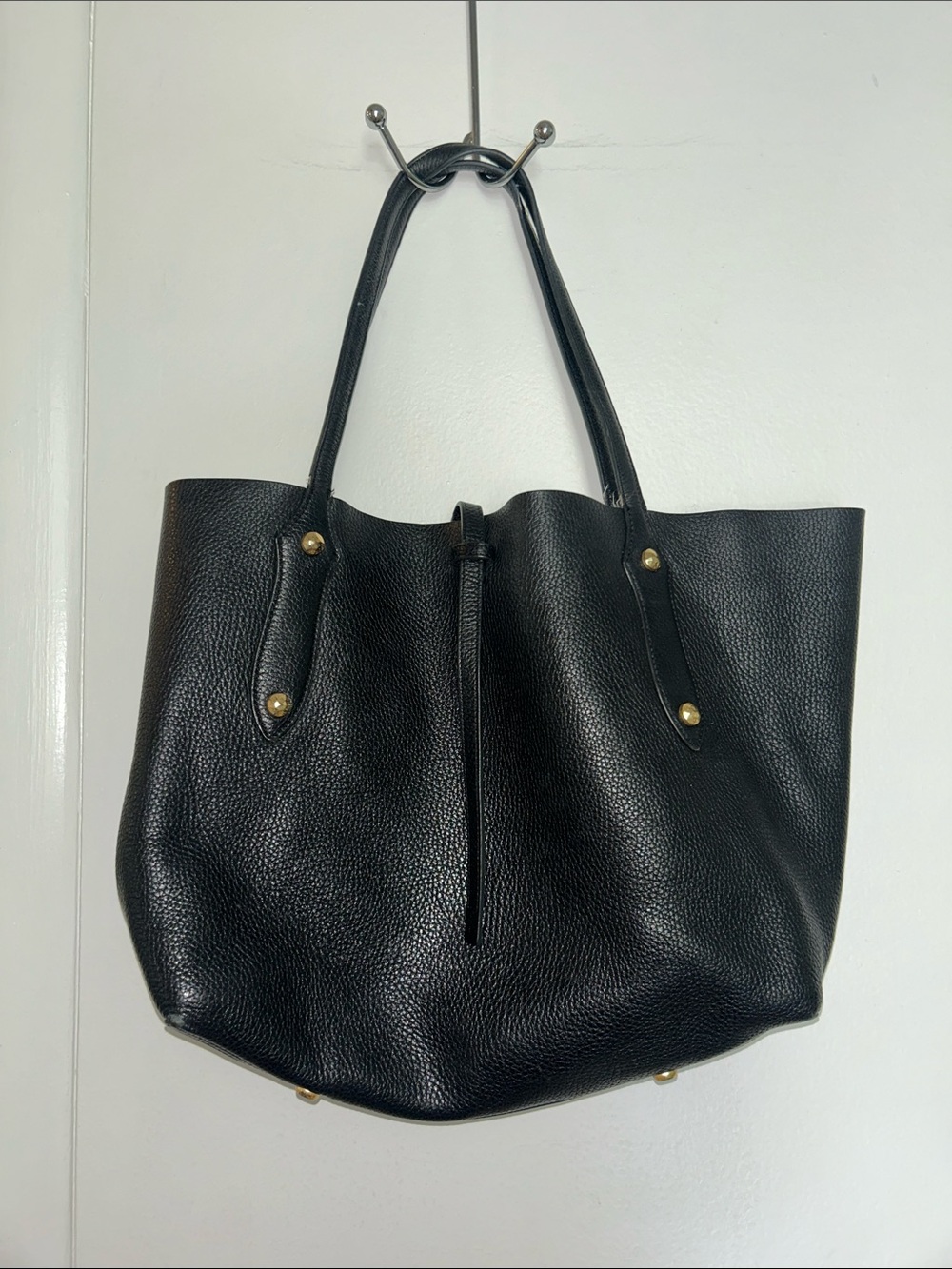 Black Leather Hobo Style Bag with Gold Accents - Classic Women's Bag